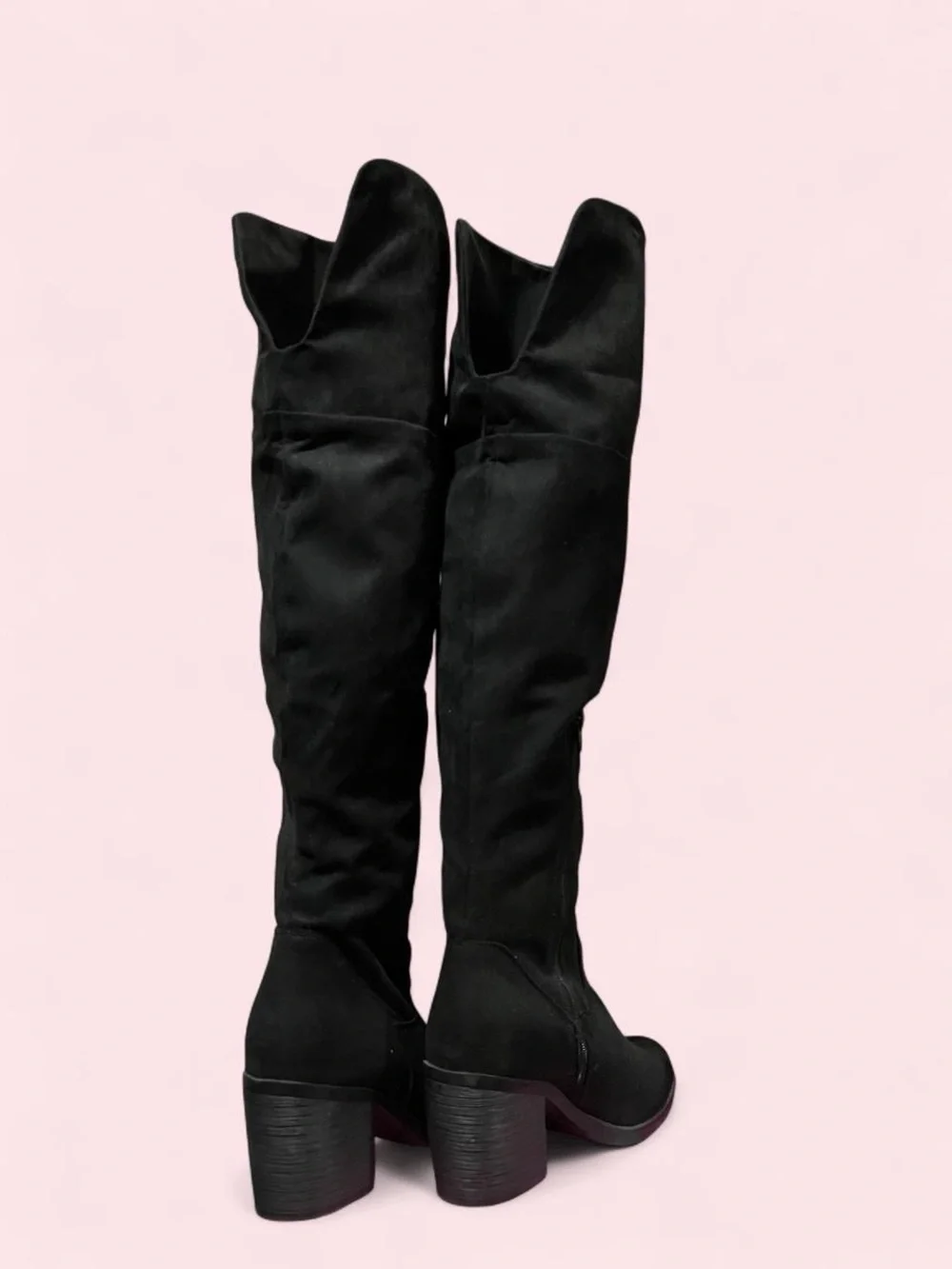 Size 7 Black Over-the-Knee Block Heel Boots